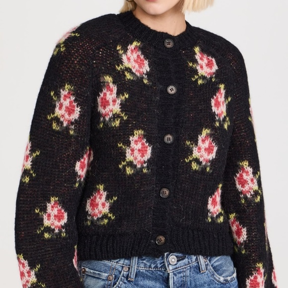 The Great. Size 2 MEDIUM CAROUSEL Black w/ roses cardigan sweater NEW NWT MINT!! - Picture 2 of 15